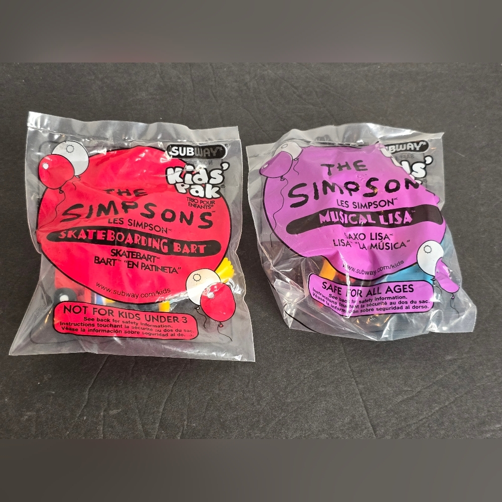 2 The Simpsons Plastic Figures Subway 1997 Musical Lisa Skateboarding Bart NIP
